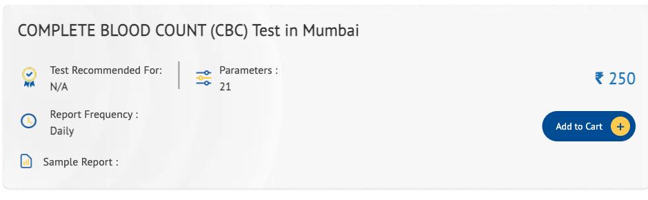Dr Lal PathLabs CBC (Complete Blood Count) Test price screenshot — ₹250