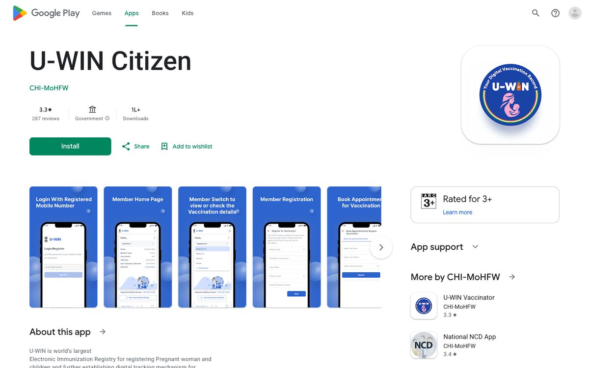 U-WIN Citizen app listing on Google Play