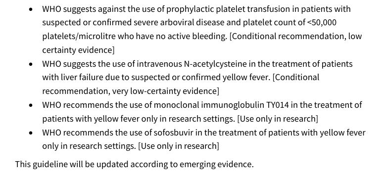 WHO 2025 arboviral disease guideline recommendation suggesting against prophylactic platelet transfusion at counts below 50,000 with no active bleeding